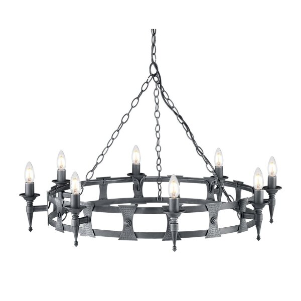 Lustre CAMELOT 7 argenté antique Ø90cm à raccourcir Lampe