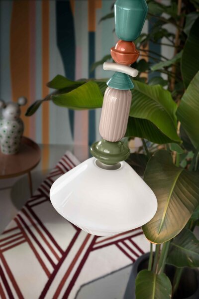 Lampe à suspendre céramique verre écru multicolore E27 Retro SILVIA