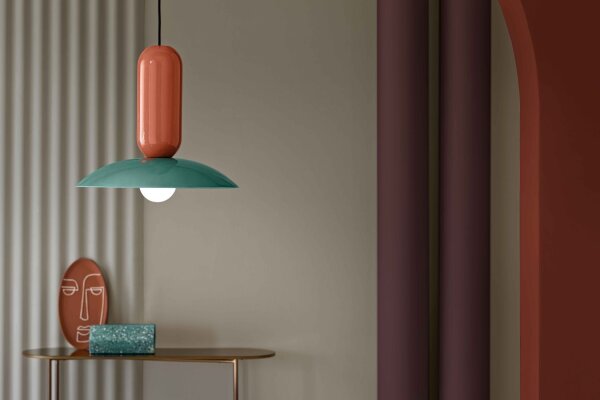 Lampe à suspendre céramique E27 ronde Ø 40 cm Crème Turquoise Orange