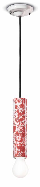 Suspension céramique E27 D : 5,5 cm rond rouge motif