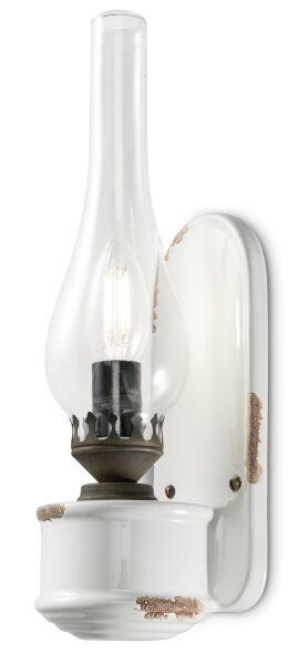 Applique murale verre artisanale E14 33 cm de haut blanc shabby antique