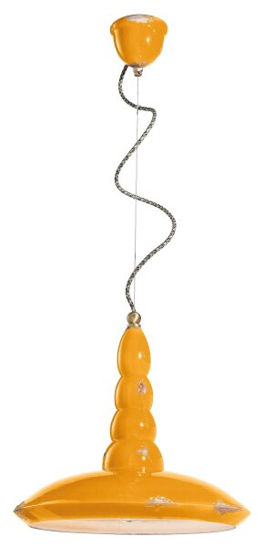 Lampe à suspendre céramique E27 D : 40 cm rond jaune industriel
