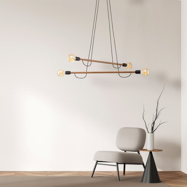 Suspension réglable bois métal L : 93 cm 4x E27