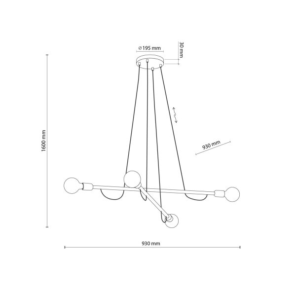 Suspension réglable bois métal L : 93 cm 4x E27