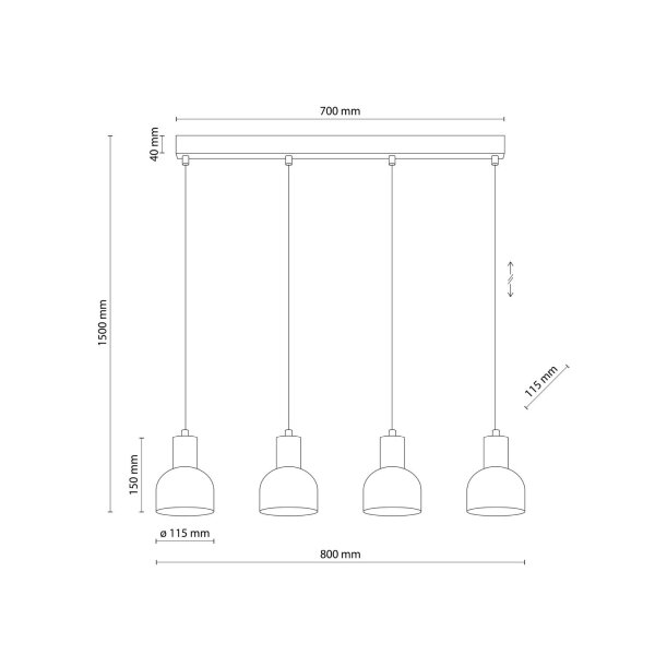 Suspension métal bois E27 noir bois 4 flammes