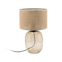 Lampe de table verre fumé tissu brun H : 48 cm...