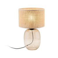 Lampe de table verre fumé tissu brun H : 48 cm...