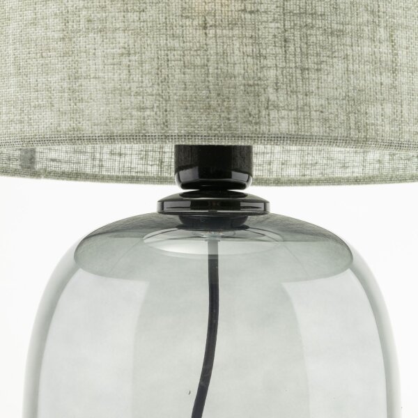 Lampe de table verre fumé tissu E27 H : 48 cm Ø 30 cm Gris Vert
