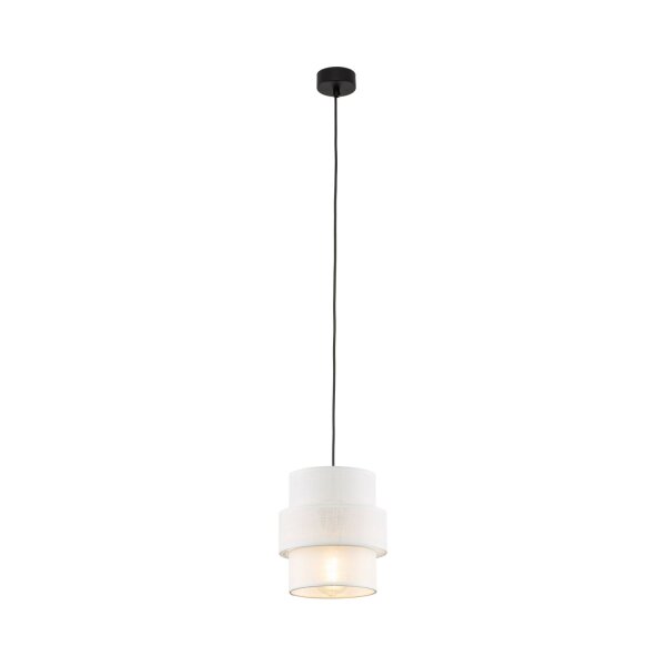 Suspension ronde Ø 20 cm Blanc Noir E27 Tissu Métal