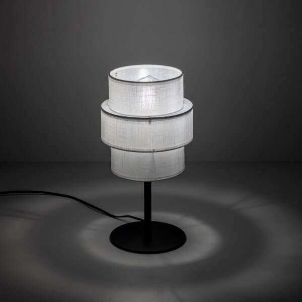 Lampe de table tissu métal 38 cm de haut noir blanc E27