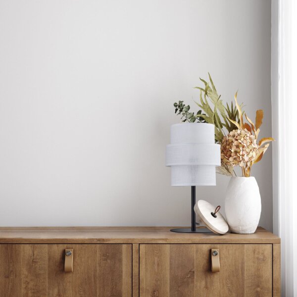 Lampe de table tissu métal 38 cm de haut noir blanc E27