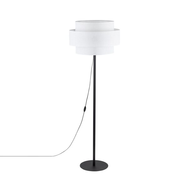 Lampadaire 155 cm Noir Blanc Ø 50 cm Métal Tissu E27