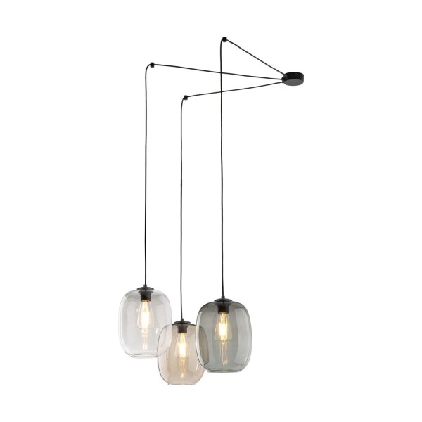 Suspension à 3 flammes H : max. 2,1 m réglable verre fumé