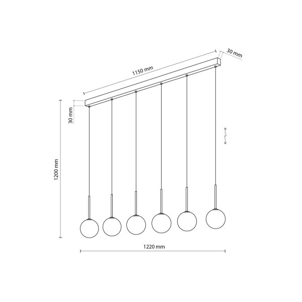 Suspension L : 122 cm verre métal noir blanc 6x G9