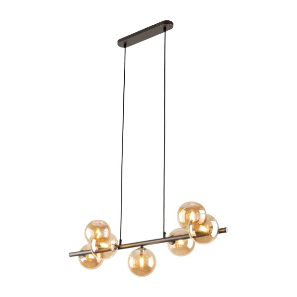Suspension métal verre fumé L : 90 cm H : max. 153 cm 7x G9
