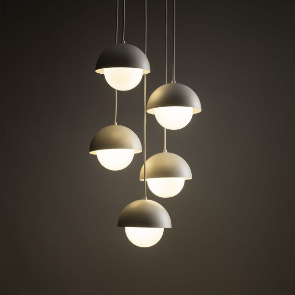 Lampe à suspendre métal verre G9 H : max. 1,4 m Beige Blanc 5 flammes