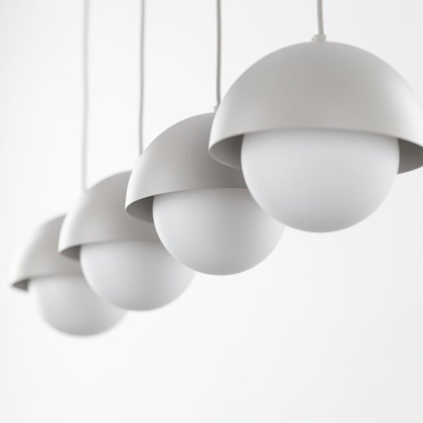 Suspension allongée 80cm beige blanc 4-flamme G9 verre métal