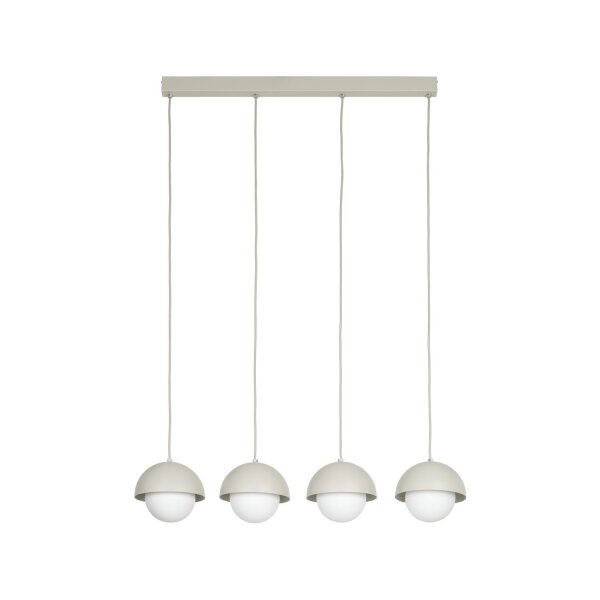 Suspension allongée 80cm beige blanc 4-flamme G9 verre métal