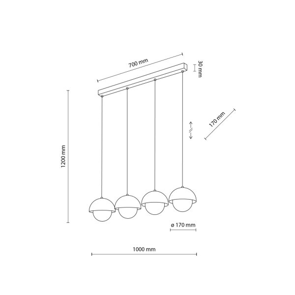 Suspension allongée 80cm beige blanc 4-flamme G9 verre métal