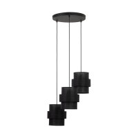 Suspension 3 flammes noir tissu m&eacute;tal E27 orientable