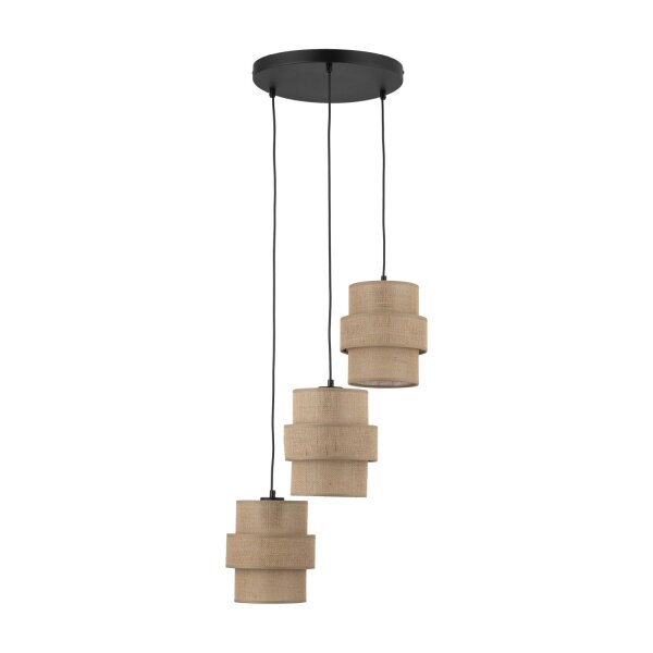 Suspension Jute Métal E27 H : max 145cm 3-flamme Boho