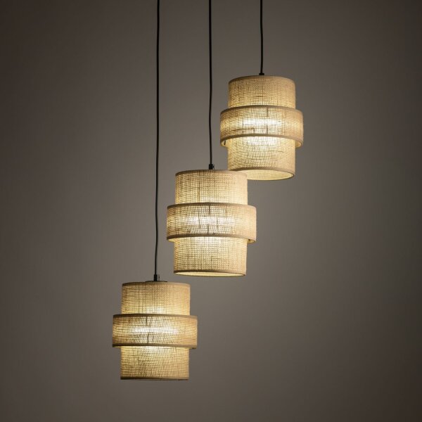 Suspension Jute Métal E27 H : max 145cm 3-flamme Boho