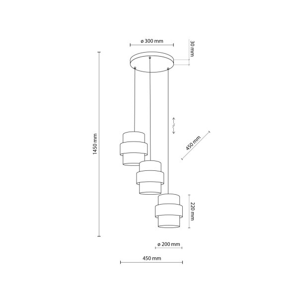 Suspension Jute Métal E27 H : max 145cm 3-flamme Boho