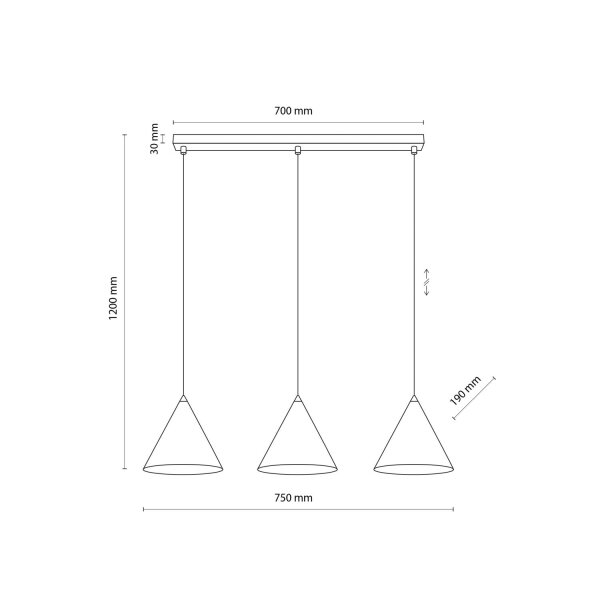 Lampe à suspendre 3 flammes Noir L : 75 cm E27 Rétro Métal