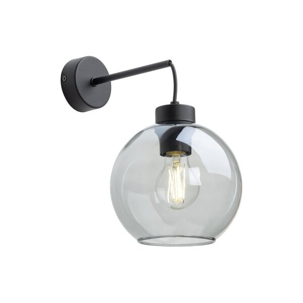 Applique murale verre fumé métal H : 28 cm E27 noir graphite