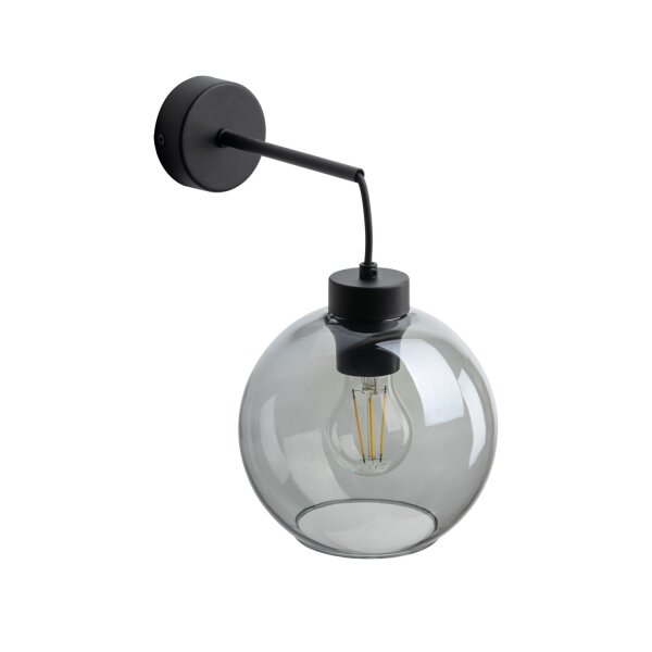 Applique murale verre fumé métal H : 28 cm E27 noir graphite