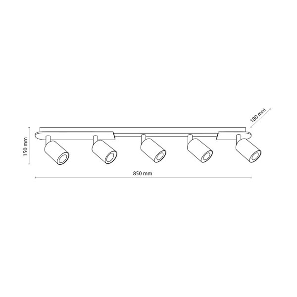 Plafonnier bois métal 85 cm long brun noir 5x GU10