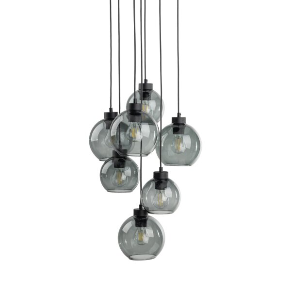 Suspension verre fumé 7x E27 ajustable Abat-jour sphérique