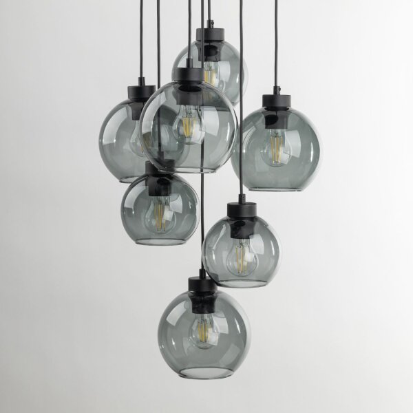 Suspension verre fumé 7x E27 ajustable Abat-jour sphérique
