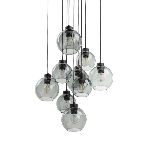 Suspension verre fumé métal H : max. 140 cm 9x E27