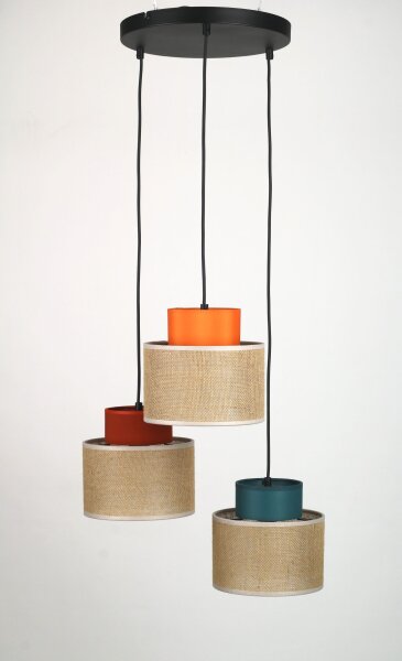 Lampe à suspendre jute tissu E27 réglable 3-flamme rétro multicolore
