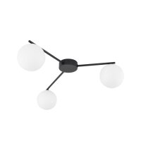 Plafonnier verre m&eacute;tal L : 56,5 cm G9 noir blanc 3...