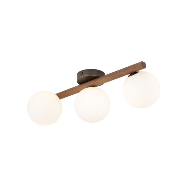 Lampe à suspendre bois métal verre L : 33 cm brun blanc