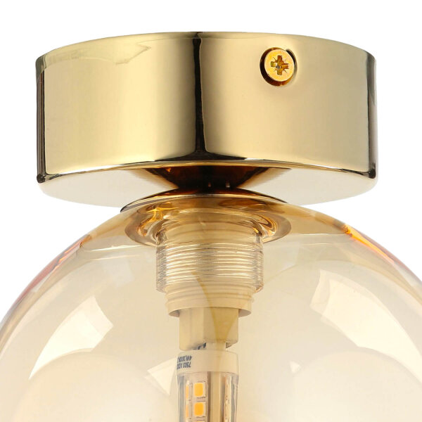 Plafonnier verre fumé Ø 12 cm rond en ambre or G9