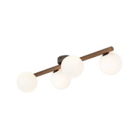 Plafonnier verre métal bois 65 cm long blanc...