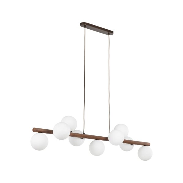 Suspension métal bois verre L : 117 cm H : max. 125 cm 9x G9