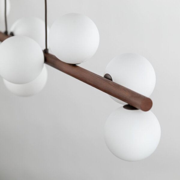 Suspension métal bois verre L : 117 cm H : max. 125 cm 9x G9