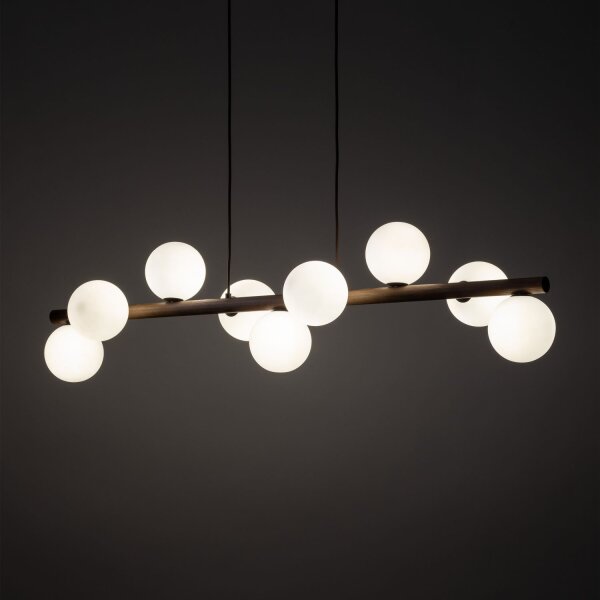 Suspension métal bois verre L : 117 cm H : max. 125 cm 9x G9