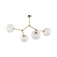 Plafonnier verre m&eacute;tal 74 cm de long en or 4x G9...