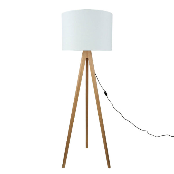 Lampadaire petit 145 cm trépied E27 tissu bois salon