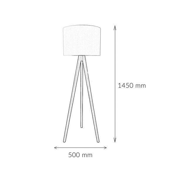 Lampadaire petit 145 cm trépied E27 tissu bois salon