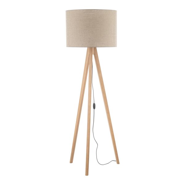 Lampadaire Trépied 145 cm petit E27 bois lin NOLAN