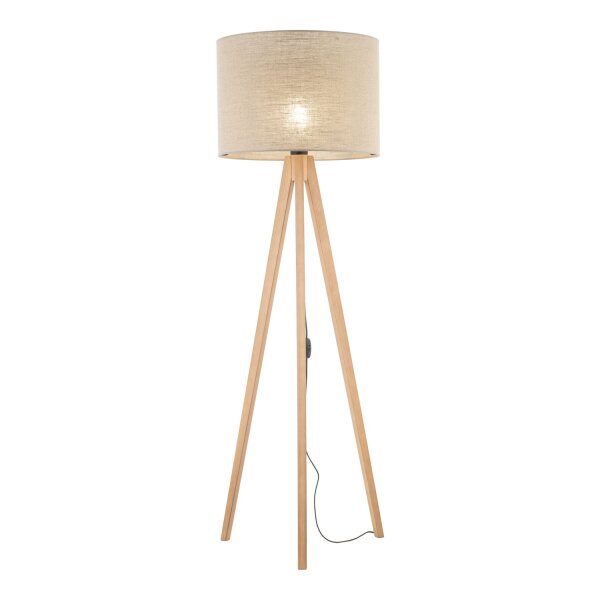 Lampadaire Trépied 145 cm petit E27 bois lin NOLAN