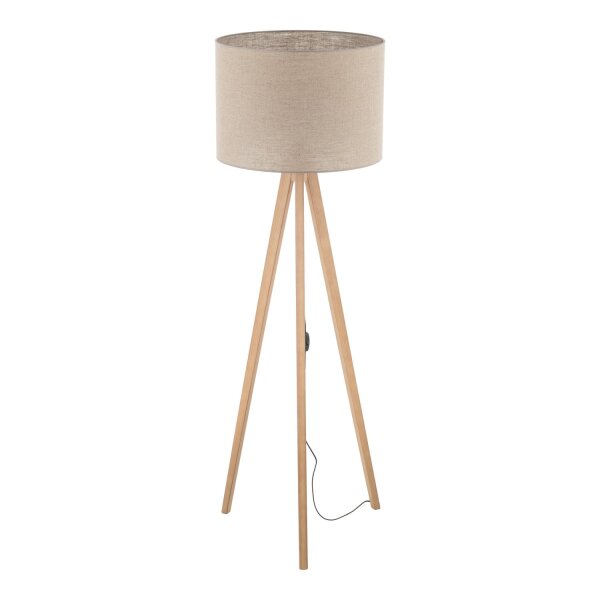 Lampadaire Trépied 145 cm petit E27 bois lin NOLAN