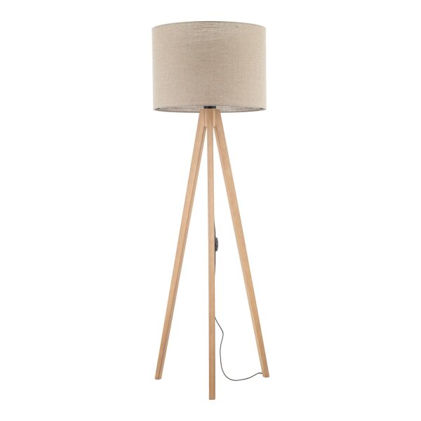 Lampadaire Trépied 145 cm petit E27 bois lin NOLAN