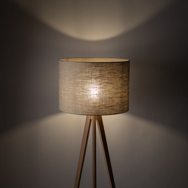 Lampadaire Trépied 145 cm petit E27 bois lin NOLAN